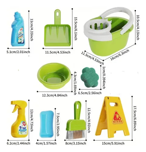 Set de Limpieza Infantil de 13 Piezas con Soporte y Accesorios