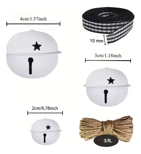 Kit de 30 Cascabeles Navideños Blancos con Cintas Decorativas