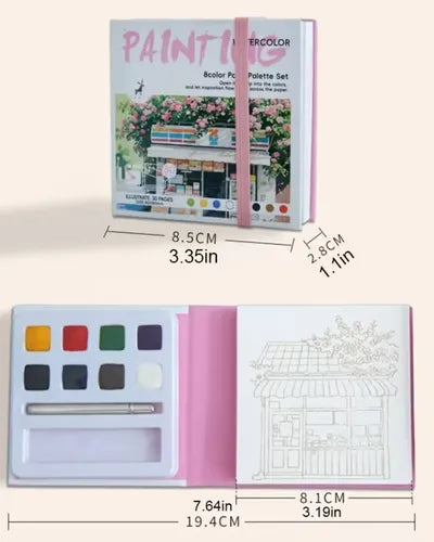 Cuaderno de Acuarela Portátil con Paleta y Pincel