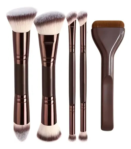 Set De 5 Brochas De Maquillaje Doble Punta Y Brocha Plana