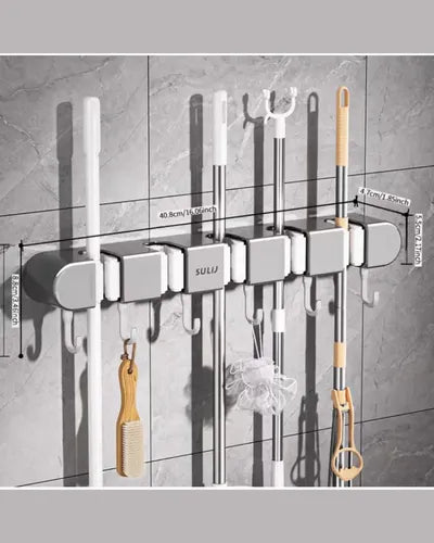 Organizador de Pared para Escobas y Trapeadores 5 Clips