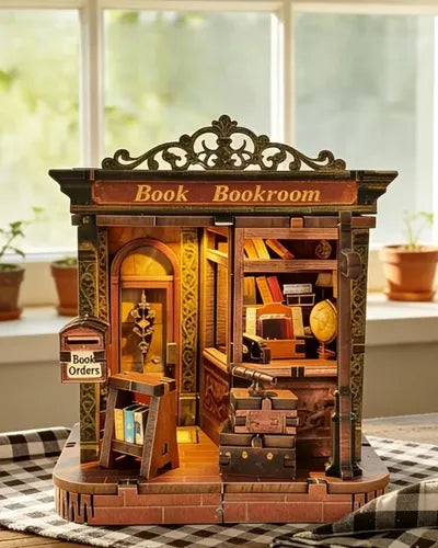 Kit de Librería Miniatura 3D de Madera para Armar