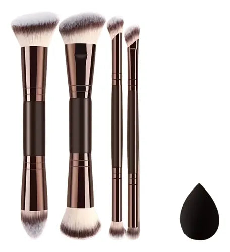Kit De Brochas De Maquillaje Doble Punta Y Esponja Portátil