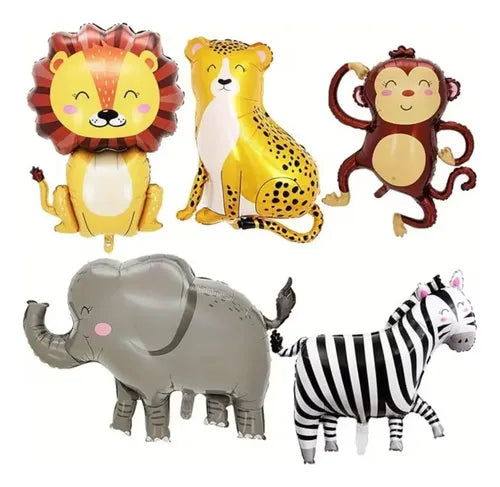 Set de 5 Globos Metalizados de Animales de la Selva