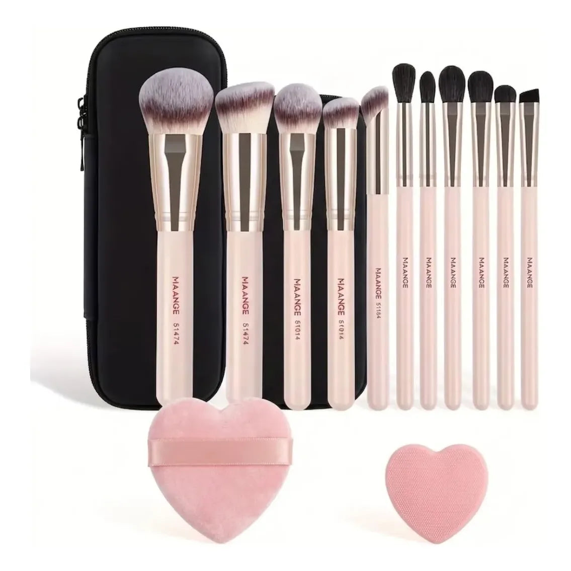 Set de 11 Brochas de Maquillaje con Estuche y 2 Borlas de Rostro