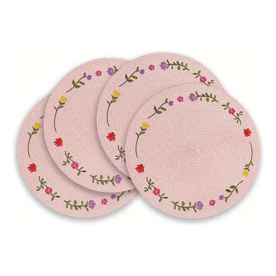 Juego de 4 Manteles Individuales Redondos Florales – 38cm, Rosa