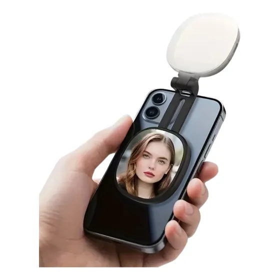 Mini aro de luz giratorio 360 grados para selfies y streaming con soporte magnético