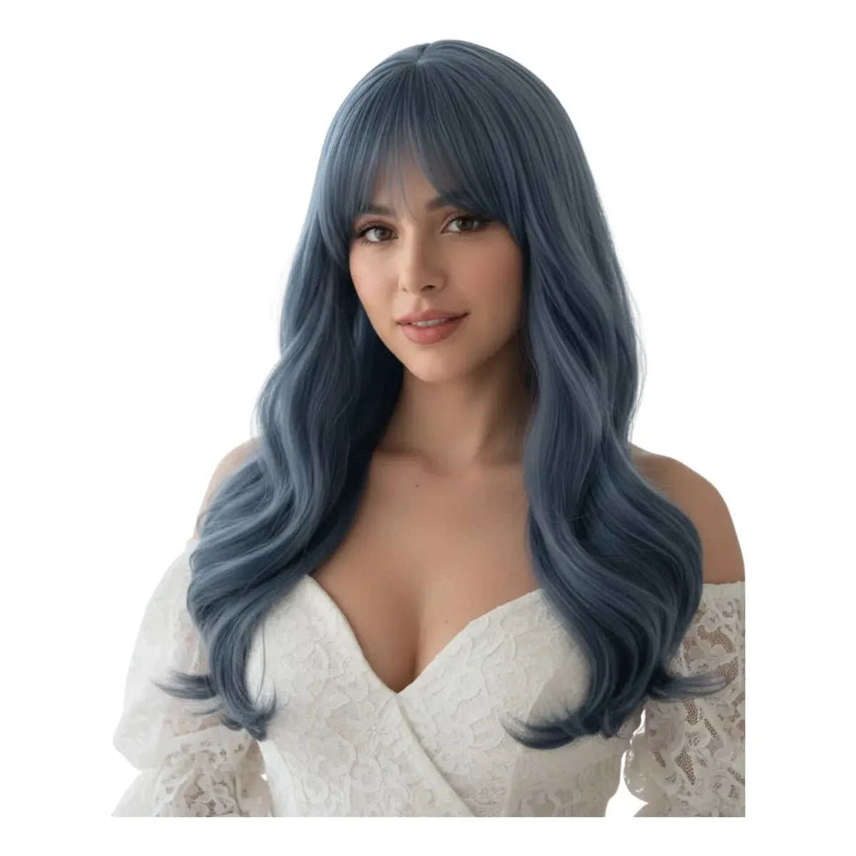 Peluca Larga Rizada Azul Degradado (Ombre) 61cm con Flequillo