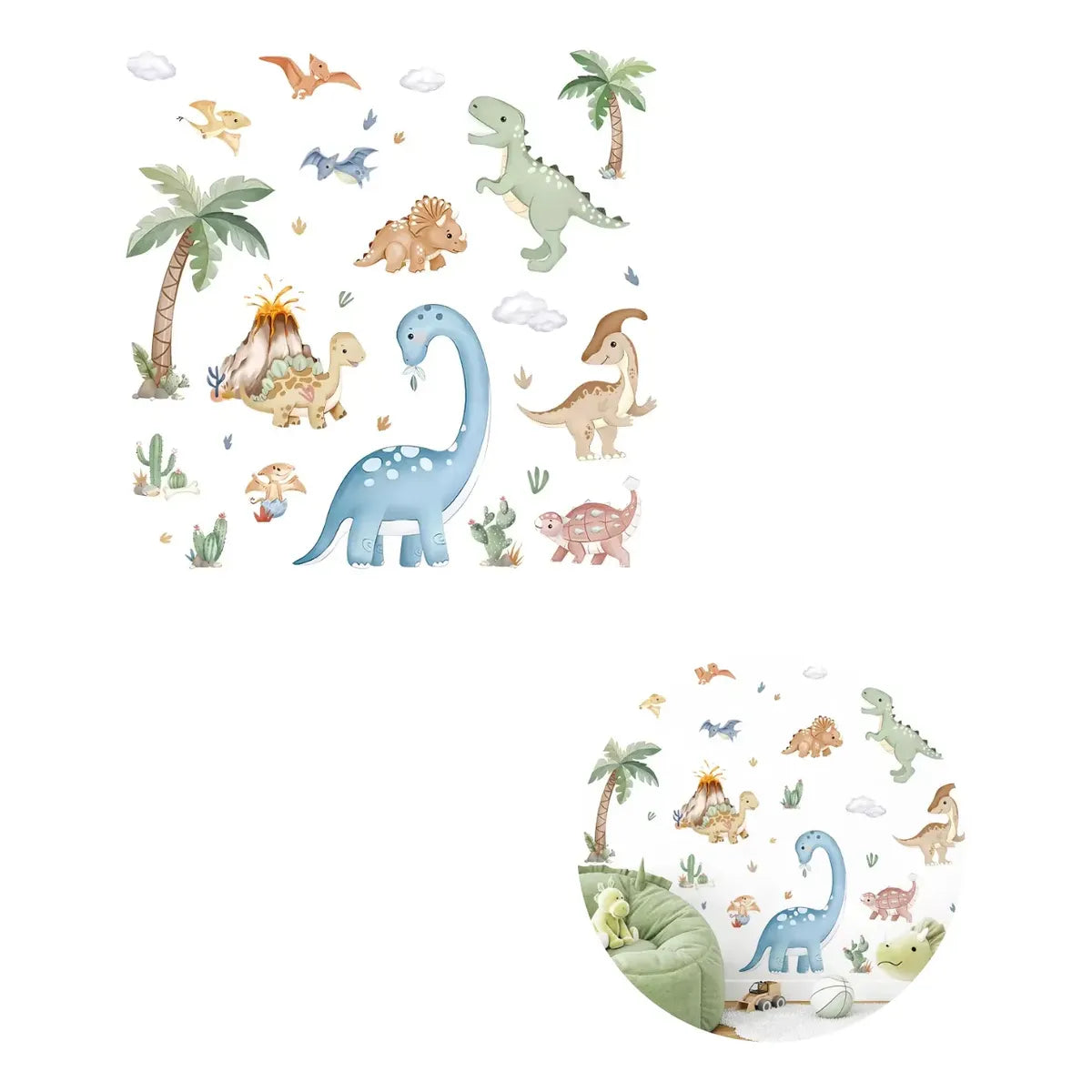 Stickers Autoadhesivos de Pared con Dinosaurios y Palmeras – 28 Piezas