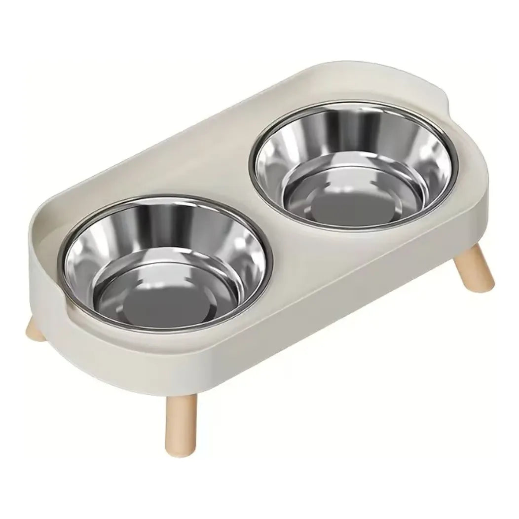 Plato Comedero Elevado Doble de Acero Inoxidable para Mascotas