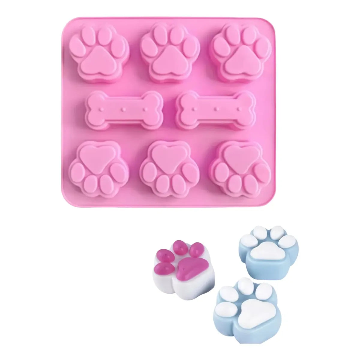Molde de Silicona Huellas y Huesos de Perro para Jabón y Velas – 8 Ranuras