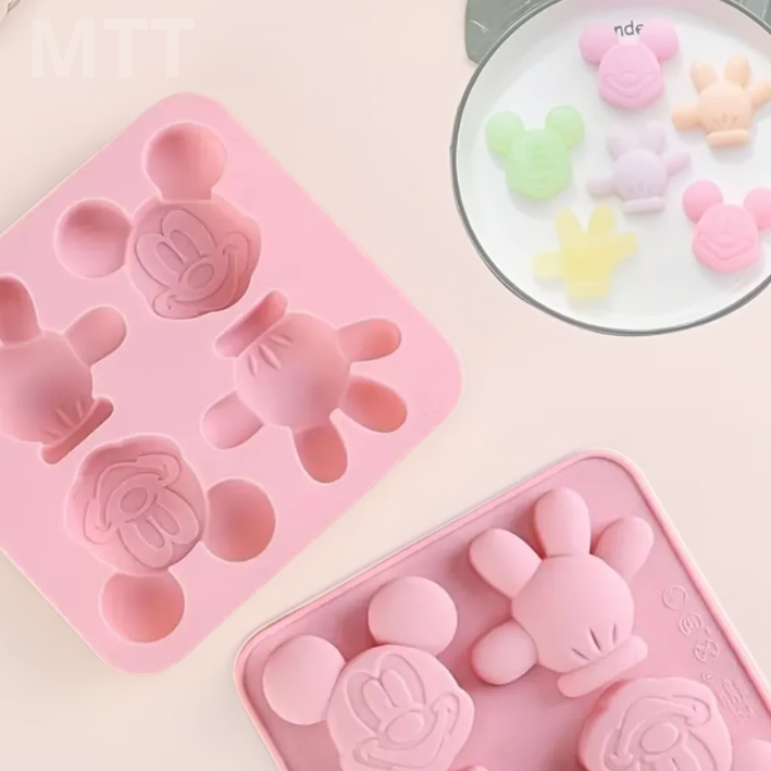 Molde de Silicona de 4 Cavidades Mickey y Minnie Mouse – Repostería, Velas y Jabones