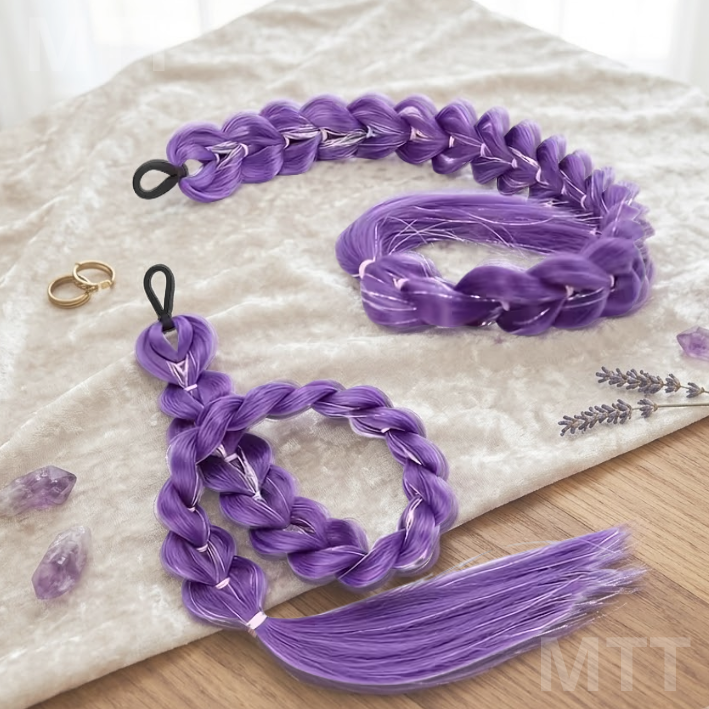 Peluca Extensión Trenza Morada Larga (66cm) con Clip – Cosplay K-Pop Rumi Huntrix, Marca Six