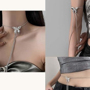 Collar Ajustable con Dije de Mariposa y Cadenas Colgantes en Aleación de Zinc