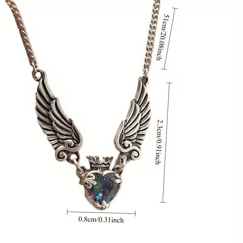 Collar Dije De Corazón Con Alas De Ángel Plateado Regalo