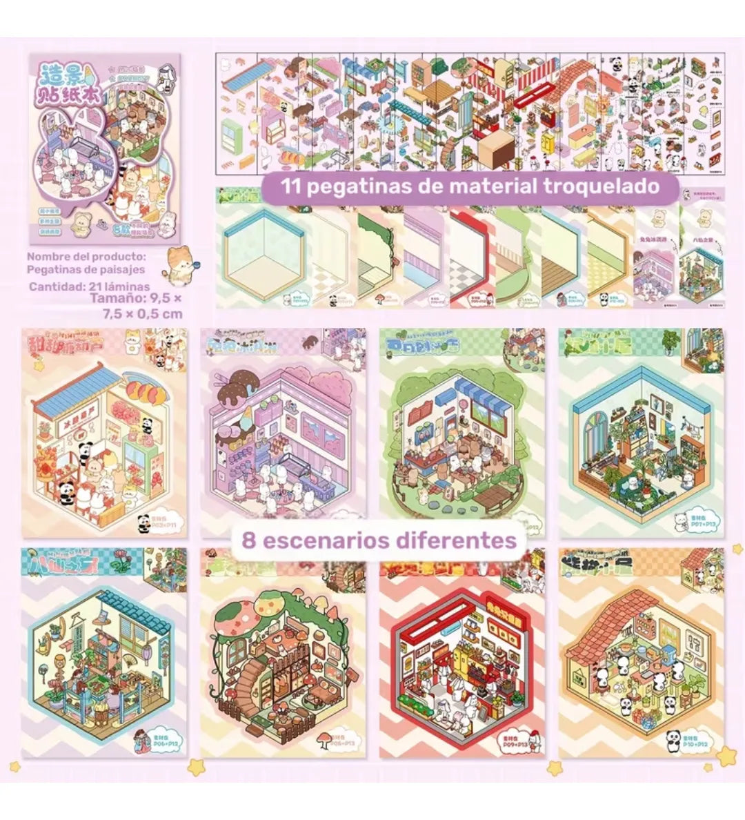 Kit Mini Libro de Pegatinas y Calcomanías Kawaii para Scrapbook