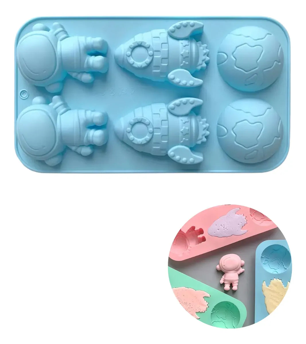 Molde De Silicona De Cohete Y Astronauta.velas,repostería