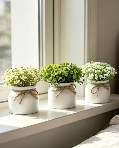 Set de 3 Plantas Artificiales en Maceta con Flores Gipsófila