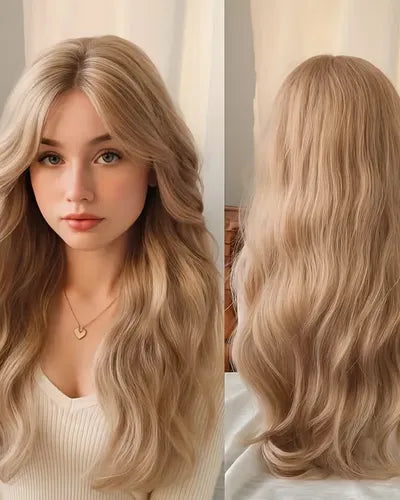 Peluca Ondulada Blanca Rubia 61cm con Flequillo Cosplay