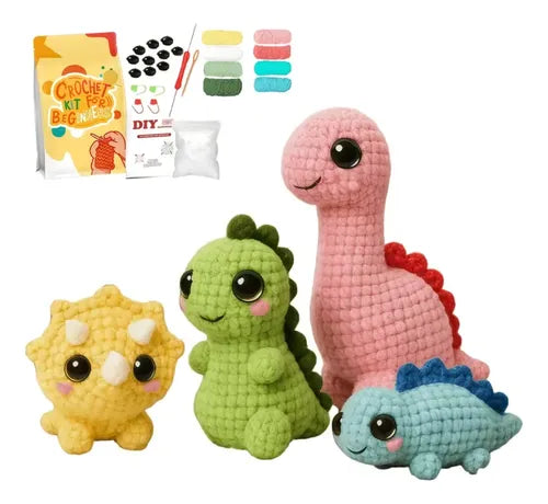 Kit de Crochet para Principiantes 4 Dinosaurios Amigurumi