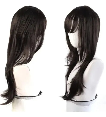 Peluca Larga Lisa 24 Pulgadas con Flequillo Anime Cosplay