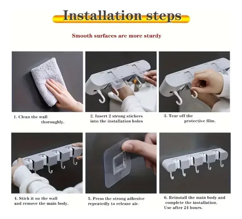 Organizador de Pared para Escobas y Fregonas 4 Clips