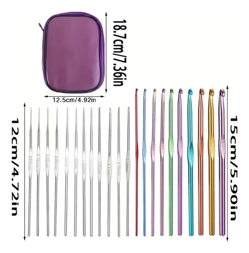 Set de 22 Agujas de Crochet con Estuche Organizador Metálica