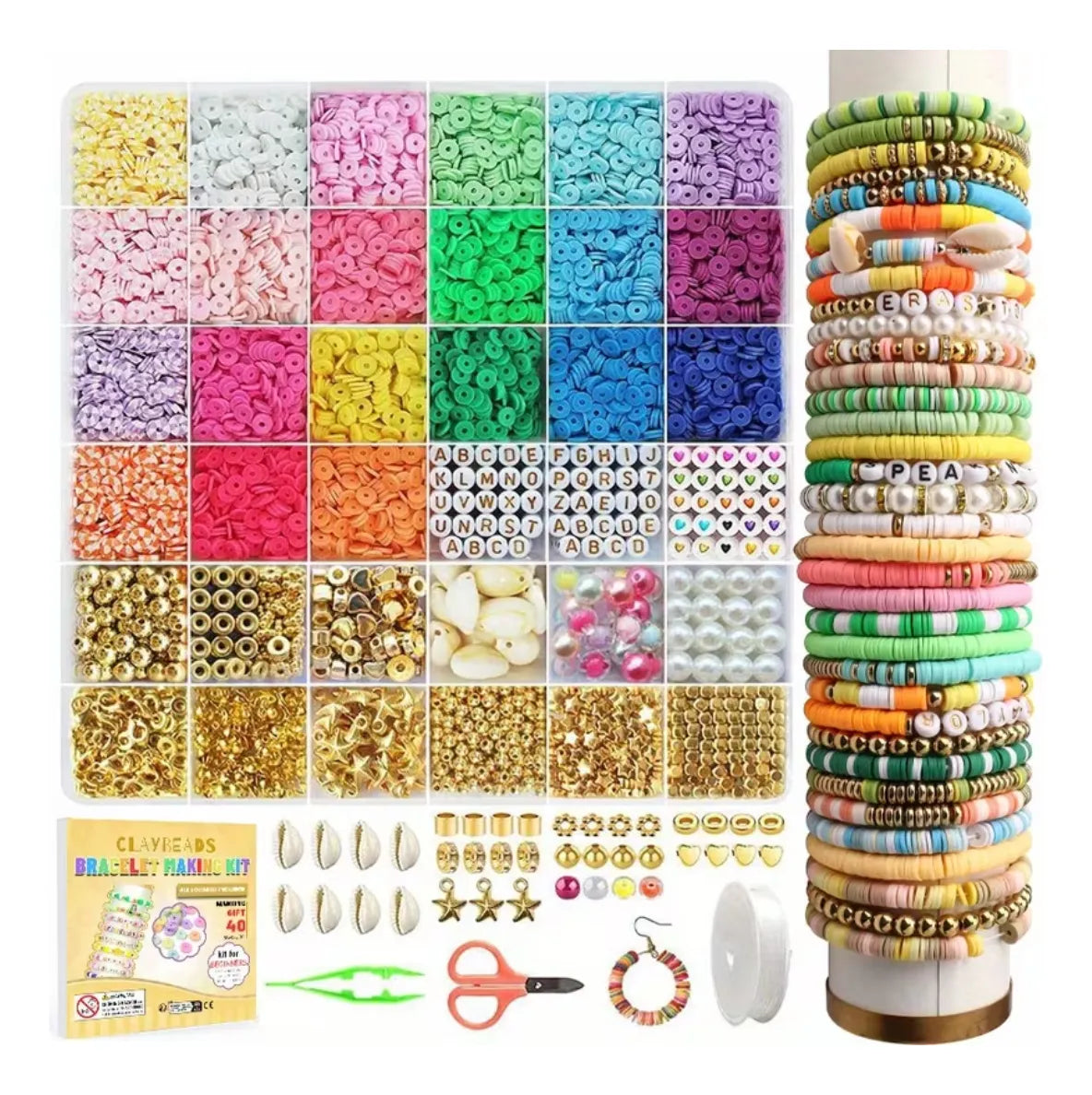 Kit de bisutería para hacer pulseras con cuentas de arcilla y letras