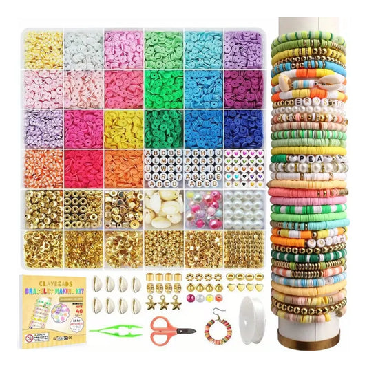 Kit de bisutería para hacer pulseras con cuentas de arcilla y letras