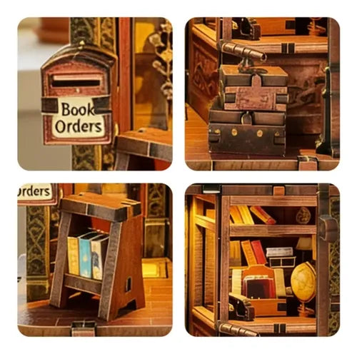 Kit de Librería Miniatura 3D de Madera para Armar