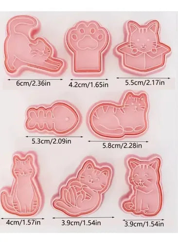 Set de 8 Cortadores de Galletas con Sello Gato y Huella