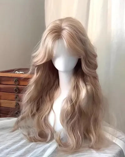 Peluca Ondulada Blanca Rubia 61cm con Flequillo Cosplay