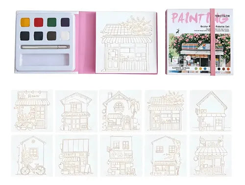Cuaderno de Acuarela Portátil con Paleta y Pincel