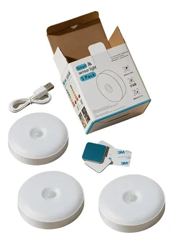 Set de 3 Luces Nocturnas LED USB con Sensor de Movimiento