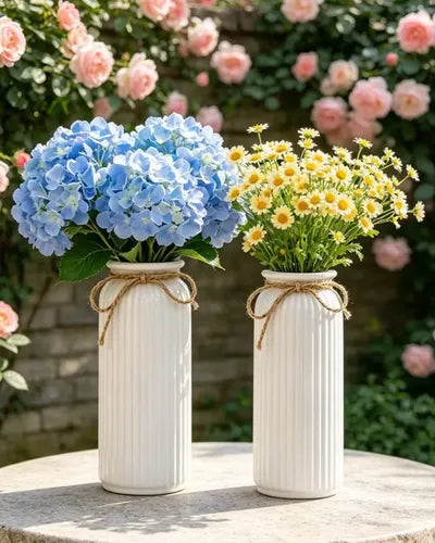 Florero Jarrón Decorativo Blanco Estilo Nórdico con Lazo