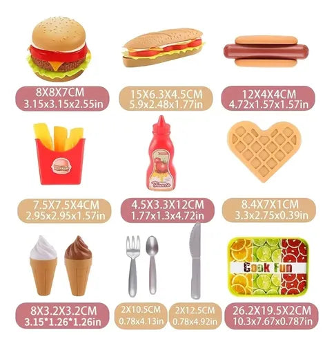 Set de Comida Rápida de Juguete Hamburguesa Hot Dog Helado