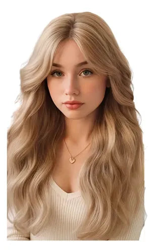 Peluca Ondulada Blanca Rubia 61cm con Flequillo Cosplay