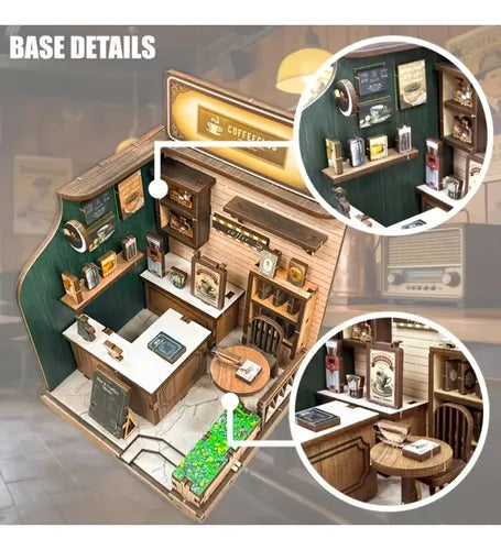 Kit de Cafetería Miniatura 3D de Madera para Armar