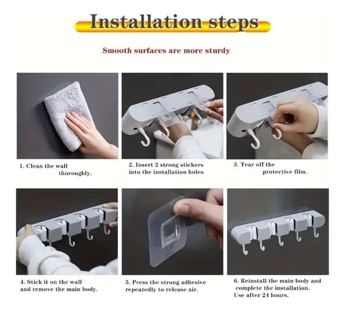 Organizador de Pared para Escobas y Trapeadores 5 Clips