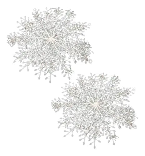 Set de 60 Copos de Nieve de Plástico Blanco 11cm para Navidad