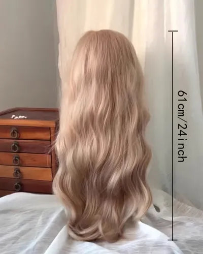 Peluca Ondulada Blanca Rubia 61cm con Flequillo Cosplay