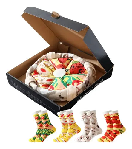 Set 4 Pares de Calcetines Divertidos Diseño Pizza