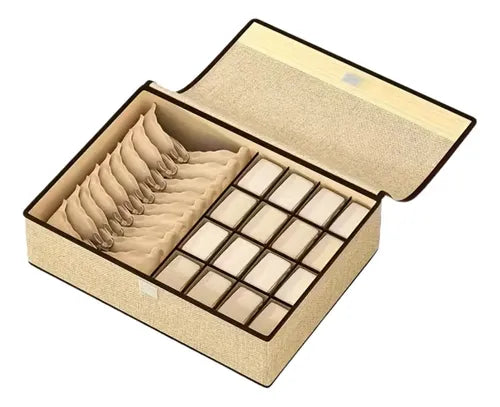 Organizador De Cajón 2 En 1 Con Tapa Y 17 Rejillas Plegable