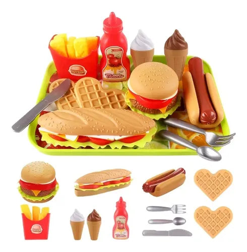 Set de Comida Rápida de Juguete Hamburguesa Hot Dog Helado