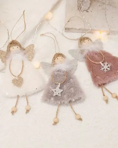 Set de 3 Adornos Navideños de Ángeles de Peluche Colgantes
