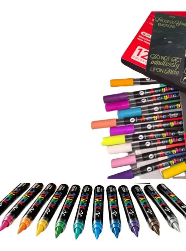 Set De 12 Marcadores Acrílicos Punta Pincel Y Dibujo