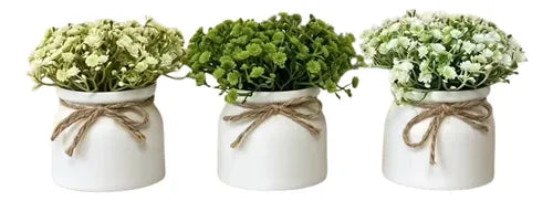 Set de 3 Plantas Artificiales en Maceta con Flores Gipsófila