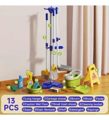 Set de Limpieza Infantil de 13 Piezas con Soporte y Accesorios