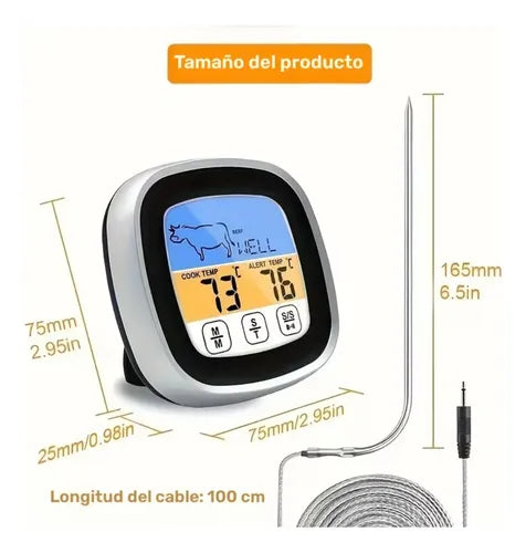 Termómetro Digital para Carne con Pantalla Táctil y Sonda