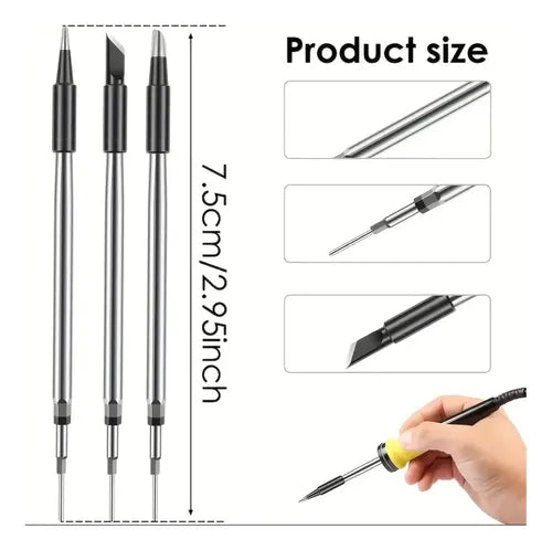 Set de 3 Puntas para Cautín Portátil USB - Cónica, Cuchilla y Bisel